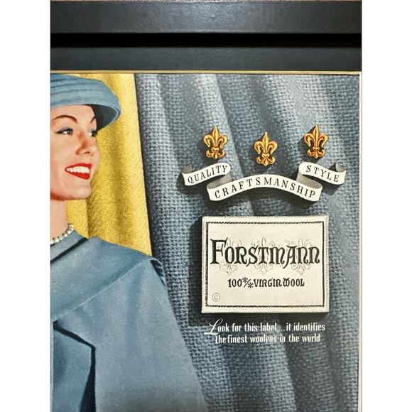 Framed 1956 Vintage Ad Forstmann 100% Virgin Wool Retro Fashion Suit Hat - Picture 2 of 3